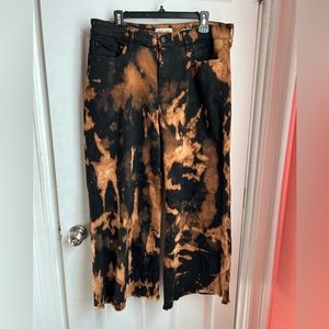 Hand bleach dyed WARP + WEFT wide leg/cropped pants